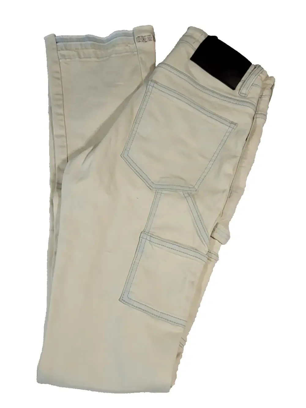 6th NBRHD Jeans Mens 28 Yellow Wash Stacked Flare Button Fly Distressed Raw Hem